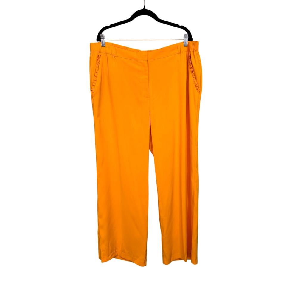 Anthology Trouser Pants Plus 16 Yellow Straight Leg Ruffles High Rise Flat Front - Picture 1 of 8